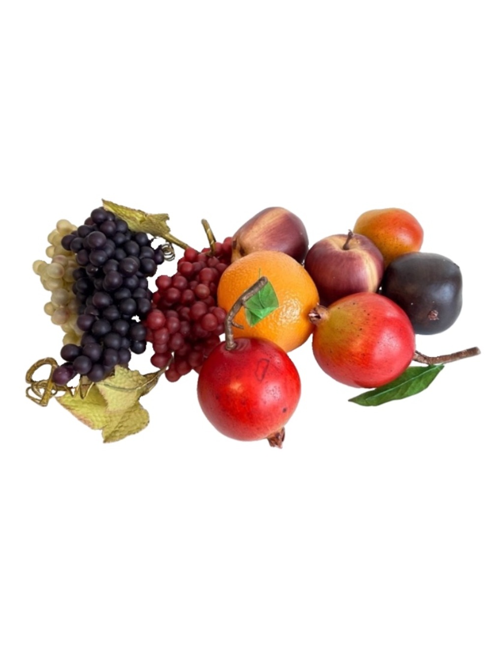 Vtg Lot 10 Artificial Faux Fruit Grapes Pomegranates Orange Apples